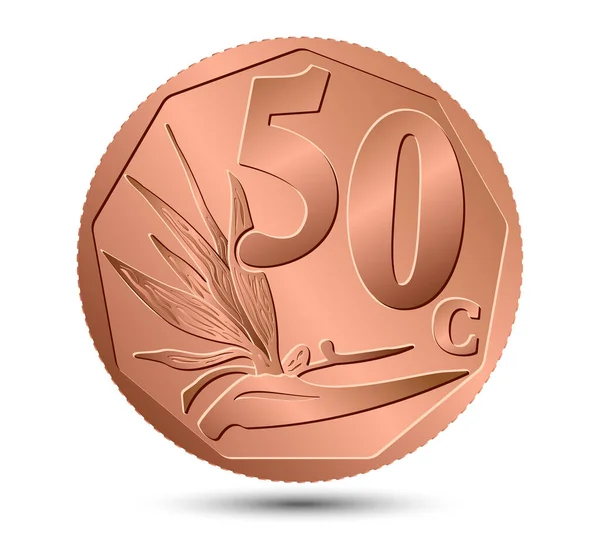 Moneda Cobre Sudafricana Cincuenta Centavos Aislada Sobre Fondo Blanco Ilustración — Archivo Imágenes Vectoriales