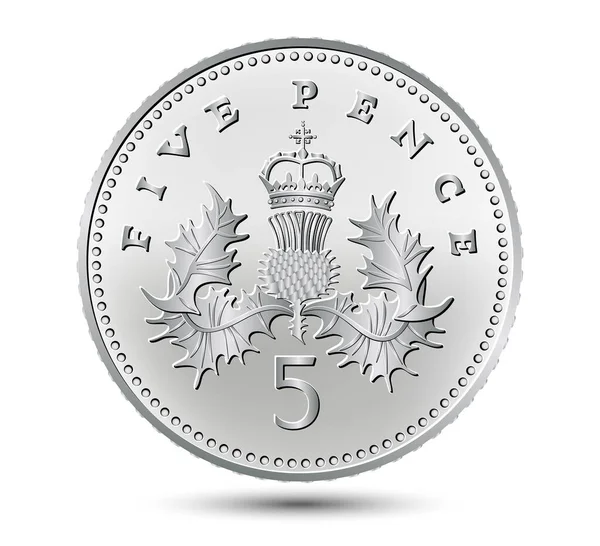 Cinci Monede Pence Izolate Fundal Alb Ilustrație Vectorială — Vector de stoc