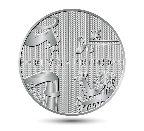 Moneda Cinco Peniques Aislada Sobre Fondo Blanco Ilustración Vectorial — Vector de stock