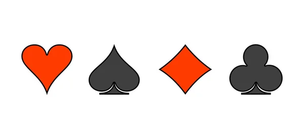 Poker Carte Gioco Adatta Simboli Picche Cuori Diamanti Club Icone — Vettoriale Stock