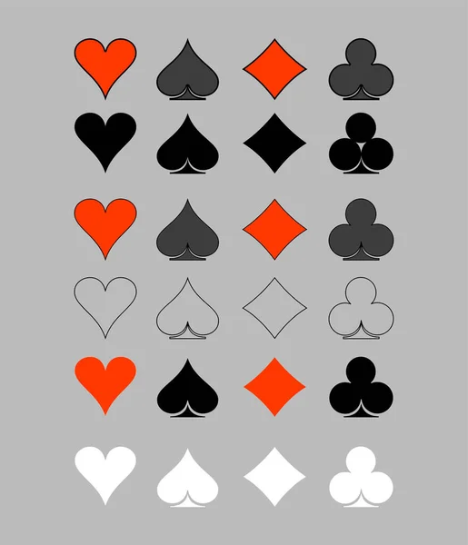 扑克打牌适合符号 钻石和棍棒 21点卡片图标孤立在灰色背景 玩纸牌西服图形符号象形文字为网页设计 矢量说明 — 图库矢量图片