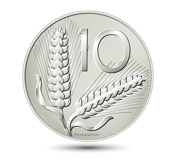 Diez Liras Italianas Aisladas Sobre Fondo Blanco Ilustración Vectorial — Vector de stock