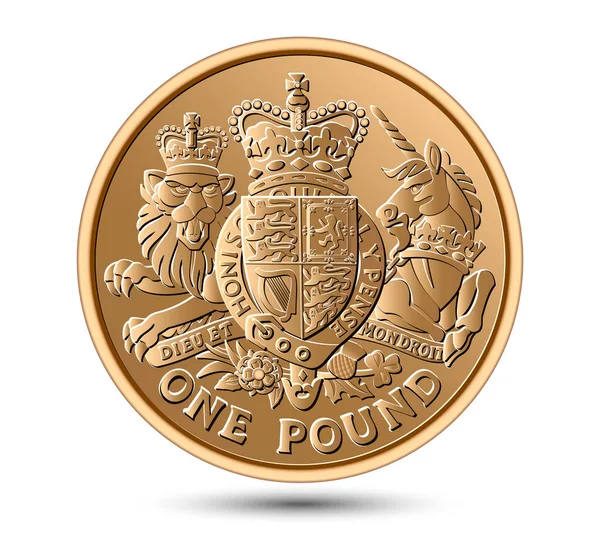 Great Britain Gold One Pound Royal Arms 2015 Vector Illustration — Stock Vector