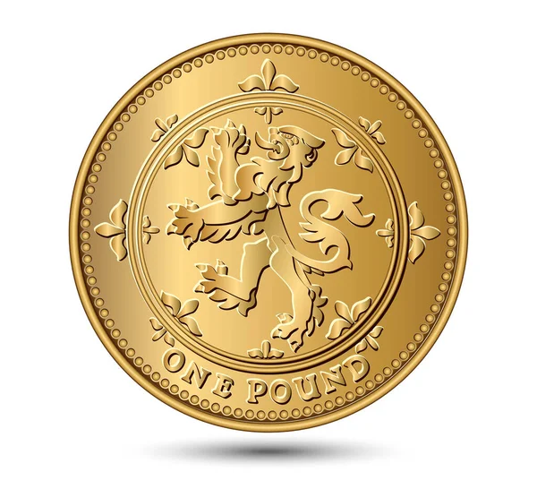 Dinero Británico Moneda Oro Una Libra Esterlina Ilustración Vectorial — Vector de stock