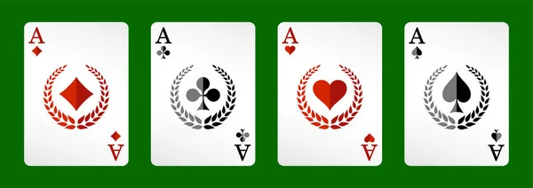 Four Aces Playing Card Suits Set Poker Gambling Concept Web — Stock Vector