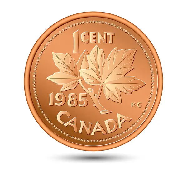 Kanadské Penny Jeden Cent Mince Bílém Pozadí Zobrazující Javor Větev — Stockový vektor