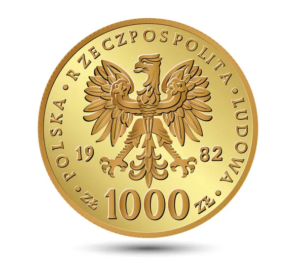 Dinero Polaco Anverso Mil Monedas Oro Zloty Ilustración Vectorial — Archivo Imágenes Vectoriales