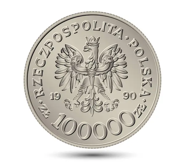Dinero Polaco Anverso Cien Mil Monedas Plata Zloty Ilustración Vectorial — Archivo Imágenes Vectoriales