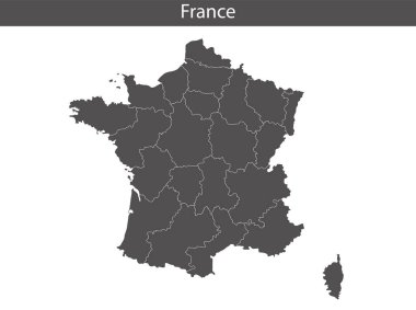 Fransa haritası beyaz arka planda izole edildi. Vektör illüstrasyonu.