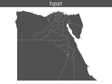 Mısır haritası beyaz arka planda izole edildi. Vektör illüstrasyonu.