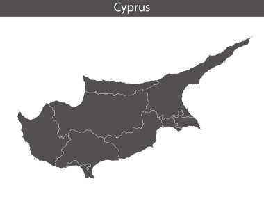 Kıbrıs haritası beyaz arka planda izole edildi. Vektör illüstrasyonu.