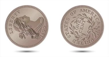 Vektör Amerikan parası, 1 sent bozukluk, 1796-1807. Klasik büyük kafa senti.. 