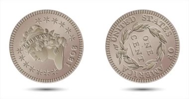 Vektör Amerikan parası, bir sent bozukluk, 1808-1814. Klasik büyük kafa senti.. 