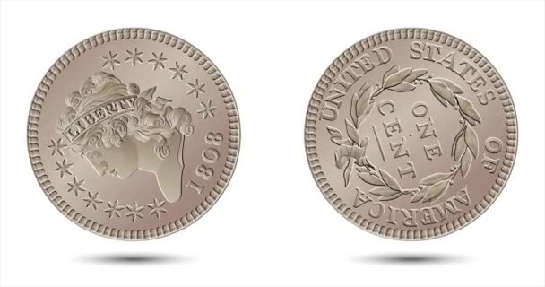 Wektor Amerykańskie Pieniądze Moneta Centa 1808 1814 Klasyczna Głowa Duża — Wideo stockowe
