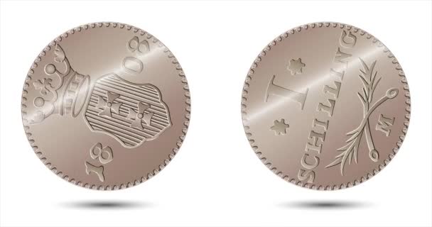 Крупним Планом Німецька Монета Шилінг 1808 Році Векторна Анімація — стокове відео