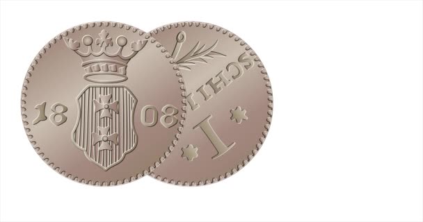 Närbild Tyskland Shilling Mynt 1808 Vektoranimation — Stockvideo