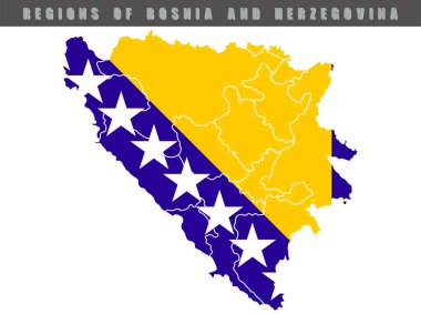 Bosna-Hersek 'in haritası. Bosna-Hersek 'in bölge bölge detaylı vektör haritası. Bosna-Hersek 'in bayraklı haritası.
