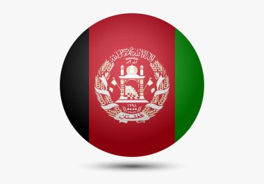 Afganistan bayrağı. Düğme bayrağı simgesi. 3D simge. Çember simgesi. Vektör illüstrasyonu.