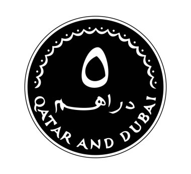 Katar 'ın tersi, Dubai Dirhams parası. Bozuk para siyah ve beyaz olarak tasvir edilir. Vektör illüstrasyonu.