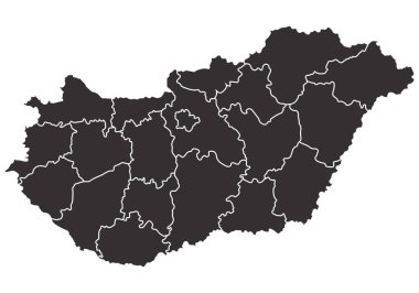 Macaristan 'ın gri vektör haritası.