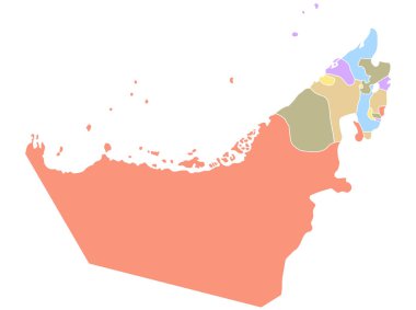 Bölgeye göre farklı renklerde Birleşik Arap Emirlikleri haritası.