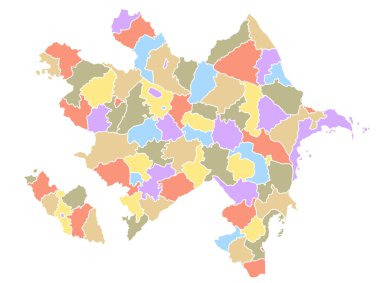 Azerbaycan Cumhuriyeti haritası farklı renklerde bölgelere göre. 