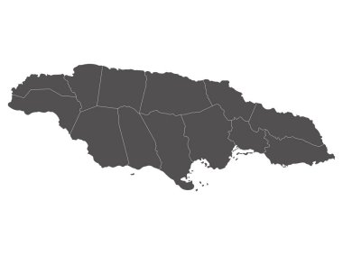 A gray vector map of Jamaica by region.  clipart