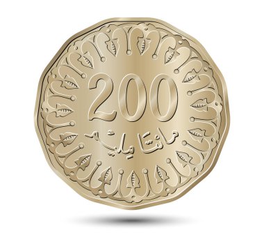 Tunisia 200 millim vector coin on white isolated background. Reverse of Tunisia two hundred millim coin. Vector illustration. clipart