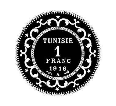 Beyaz izole arkaplanda Tunus 1 frank vektör parası. 