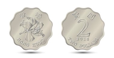 Hong Kong bozukluklarının tersi ve tersi 2 dolar. Vektör illüstrasyonu.