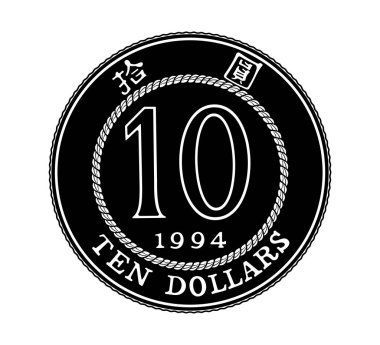 1994 'te Hong Kong bozukluklarının tersine 10 dolar. Bozuk para siyah ve beyaz olarak tasvir edilir. Vektör illüstrasyonu. 