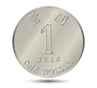 Hong Kong 1 dolarlık madeni paranın tersi. Vektör illüstrasyonu.