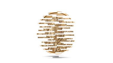 Büyük Britanya Altın Pound Royal Arms 2015. Bozuk para ekranda büyüleyici bir şekilde beliriyor. Canlandırılmış vektör parası. Para animasyonu.