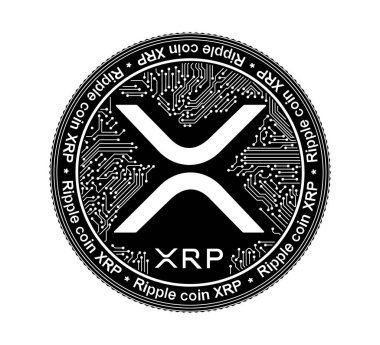 Şifreli para XRP. Bozuk para siyah ve beyaz olarak tasvir edilir. Finansal işler. Vektör illüstrasyonu.