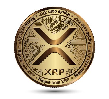 Şifreli altın sikke XRP. Beyaz bir arka planda izole edilmiş. Finansal işler. Vektör illüstrasyonu.