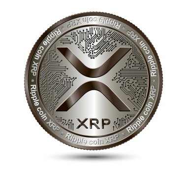 Şifreli gümüş sikke XRP. Beyaz bir arka planda izole edilmiş. Finansal işler. Vektör illüstrasyonu.