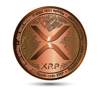 Kripto para birimi bronz sikke XRP. Beyaz bir arka planda izole edilmiş. Finansal işler. Vektör illüstrasyonu.