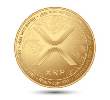 Şifreli altın sikke XRP. Beyaz bir arka planda izole edilmiş. Finansal işler. Vektör illüstrasyonu.