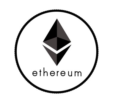 Yüzünde Ethereum sembolü olan kripto para. Bozuk para siyah ve beyaz olarak tasvir edilir. Vektör illüstrasyonu.