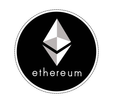Yüzünde Ethereum sembolü olan kripto para. Bozuk para siyah ve beyaz olarak tasvir edilir. Vektör illüstrasyonu.