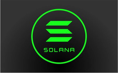 Yüzünde Solana sembolü olan kripto para. Siyah bir arka planda izole edilmiş. Vektör illüstrasyonu.