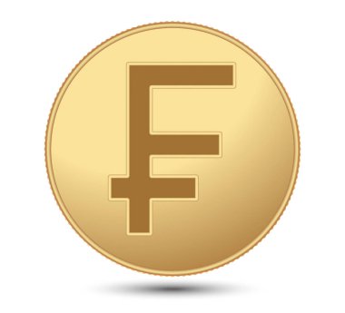 Üzerinde İsviçre Frangı işareti olan altın para. İsviçre Frangı işareti. İsviçre Frangı sembolü. İsviçre Frangı parası. Vektör para sembolü. 