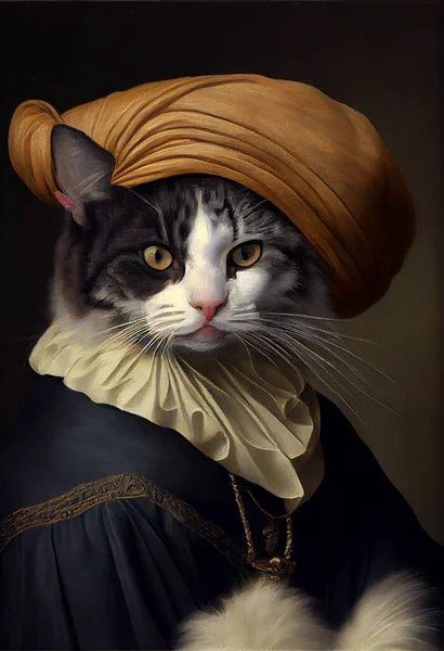 stunning Cat classic portrait oil painting art