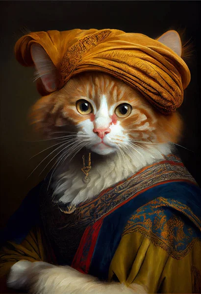 stunning Cat classic portrait oil painting art