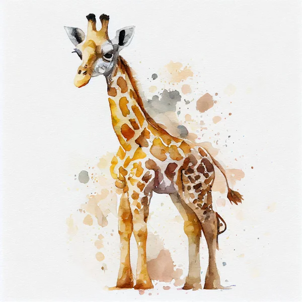 cute giraffe watercolor portrait for kid on white background