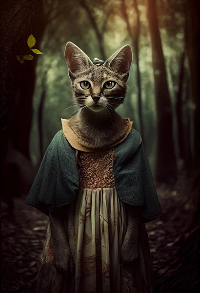 cat as a fashion model in the forest