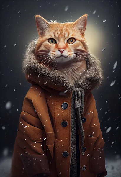 cat as a fashion model in the snow