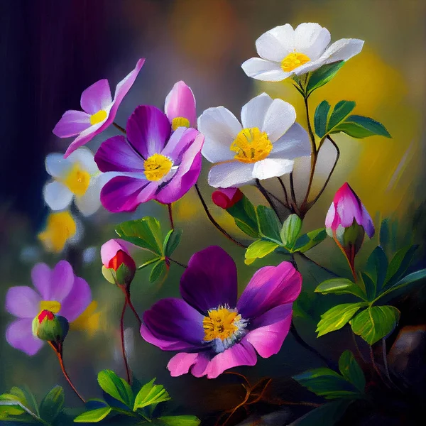 oil color painting of spring flowers