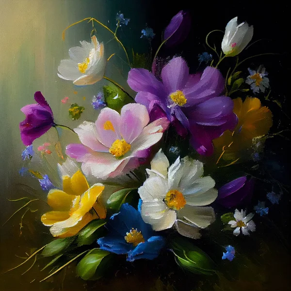 oil color painting of spring flowers