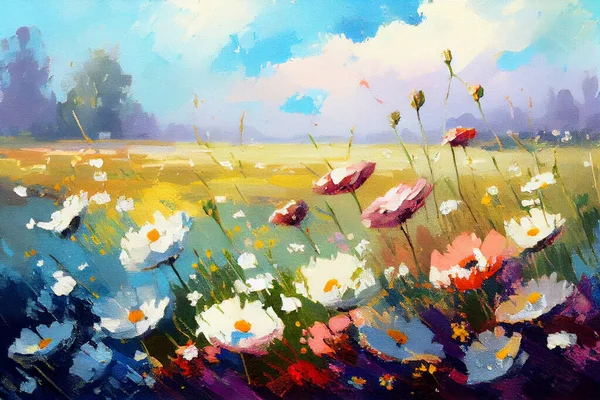 oil color painting of beautiful spring landscape